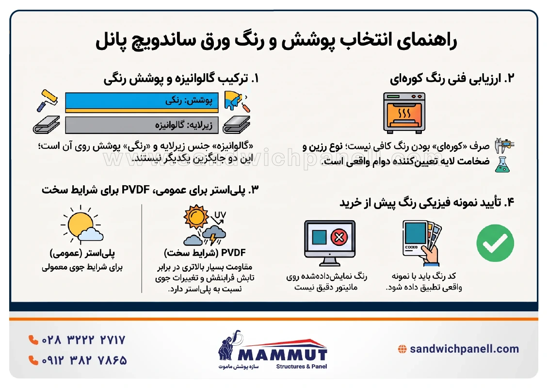 انواع پوشش و رنگ ورق ساندویچ پانل
